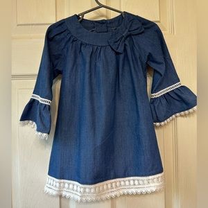 Toddler girls Denim dress with lace trim